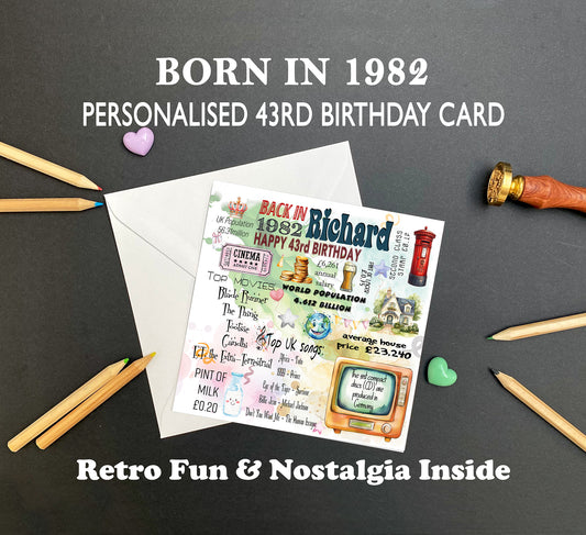 Born in 1982 Birthday Cards – Personalised 43rd Birthday Cards for Him & Her