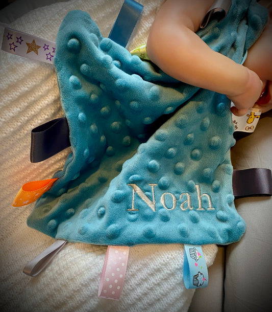 Personalised Baby Comforter Taggy Blanket – Custom Name Embroidered Security Blanket