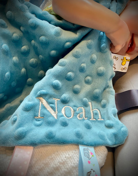 Personalised Baby Comforter Taggy Blanket – Custom Name Embroidered Security Blanket
