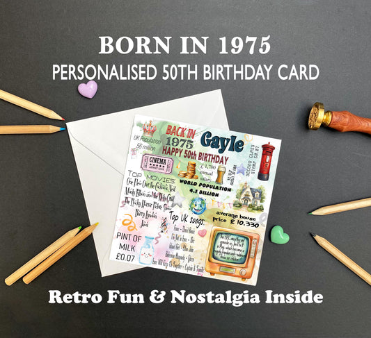 Born in 1975 Birthday Cards – Personalised 50th Birthday Cards for Him & Her