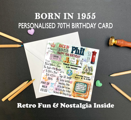 Born in 1955 Birthday Cards – Personalised 70th Birthday Cards for Him & Her