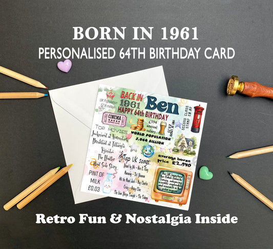 Born in 1961 Birthday Cards – Personalised 64th Birthday Cards for Him & Her