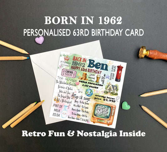 Born in 1962 Birthday Cards – Personalised 63rd Birthday Cards for Him & Her